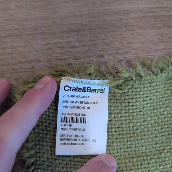 Crate & Barrel 55.5" x 17.5" Jute Table Runner Portugal Green - Picture 4 of 4